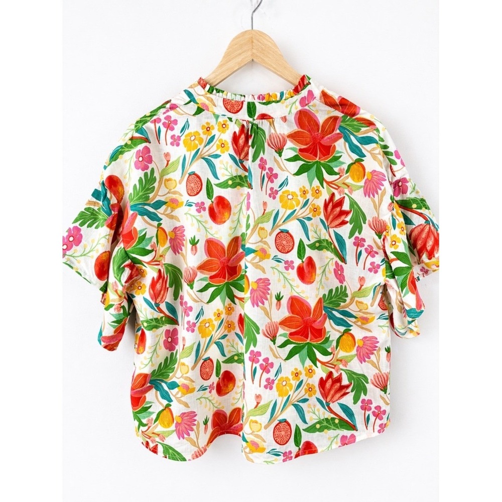 C&C California Floral Fruit Print Blouse Size L Boho Peasant Top Lightweight - Picture 4 of 8